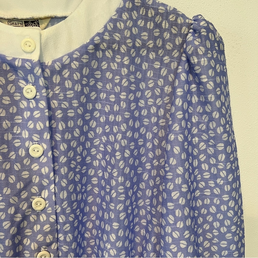 Vintage The Fashion Place Blue and White Coffee Bean Half Button Up Midi Dress - Picture 5 of 12